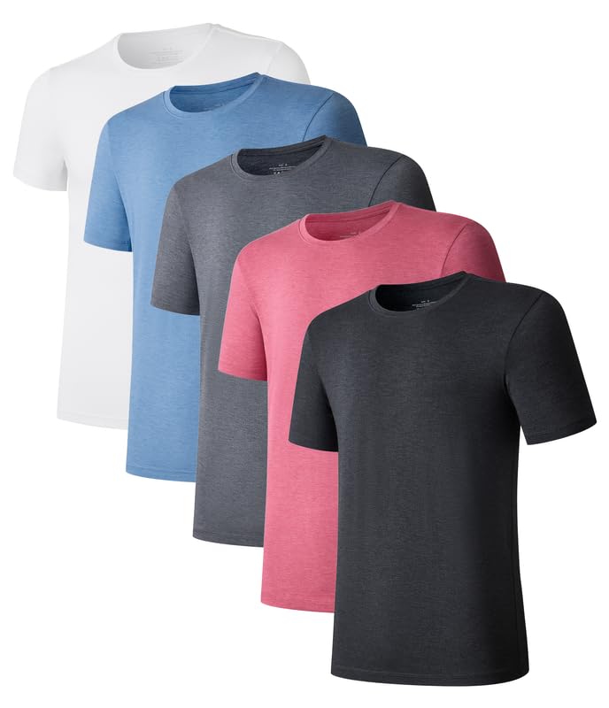 COLORFULLEAF 3/5er Pack Bambus Rundhals T-Shirt Herren Stretch Unterziehshirt Männer Einfarbig Busin