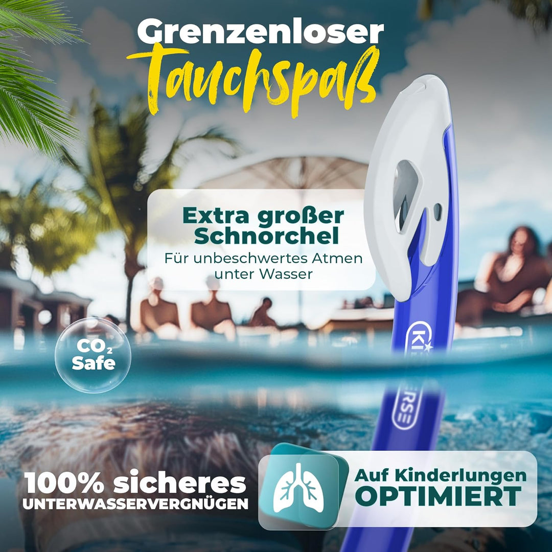 KIDVERSE Taucherbrille Kinder mit Schnorchel ab 5 Jahre - CE & Dermatest geprüfte Taucherbrille mit