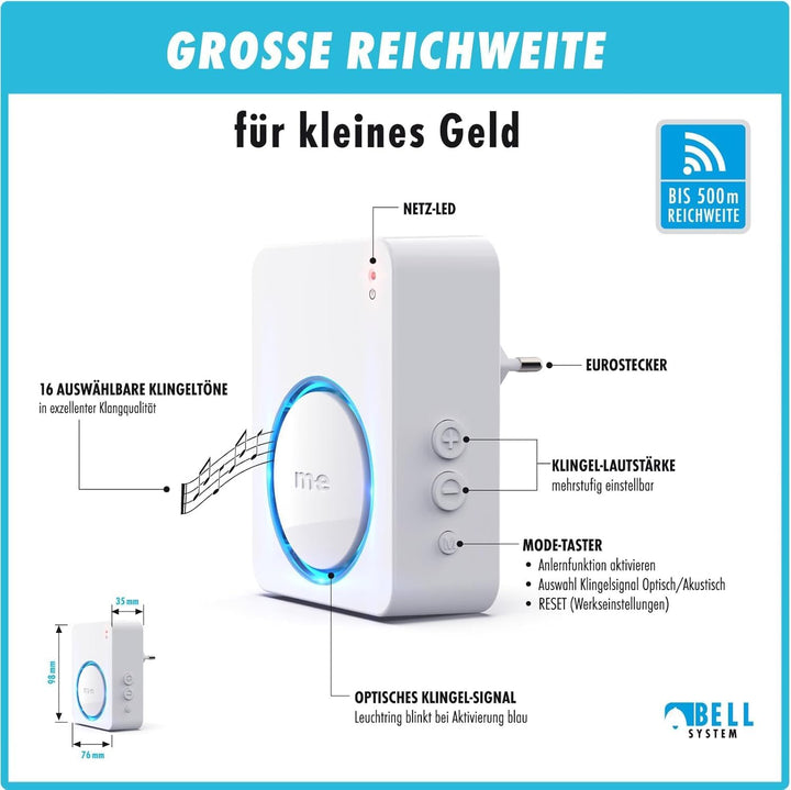 m-e Bell 55620 Funk Klingel Weiterleitung, Einbau in Klingelleitung oder Gehäuse Türklingel Erweiter