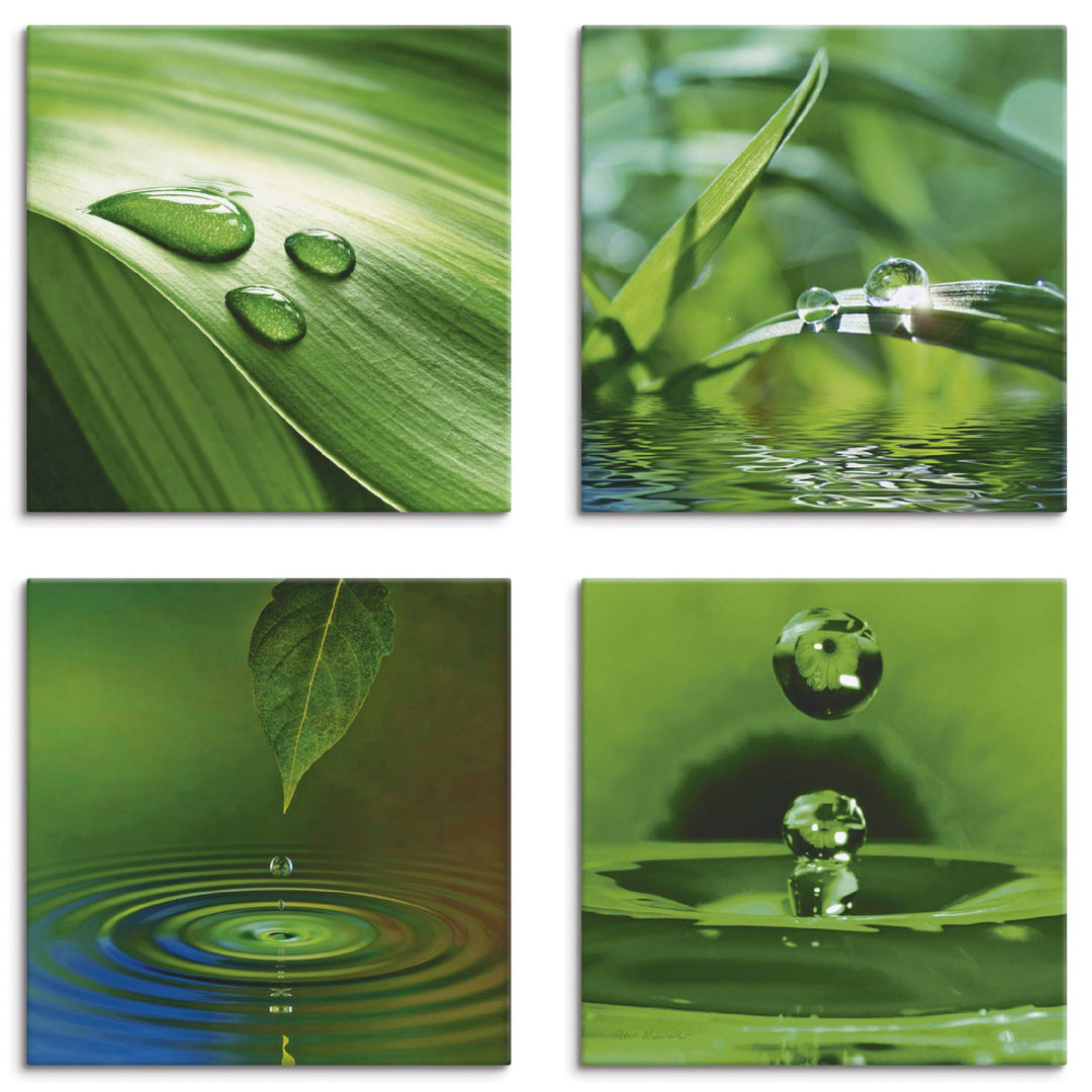 ARTLAND Leinwandbilder auf Holz Wandbild Bild Set 4 teilig je 40x40 cm Quadratisch Wellness Zen Pfla