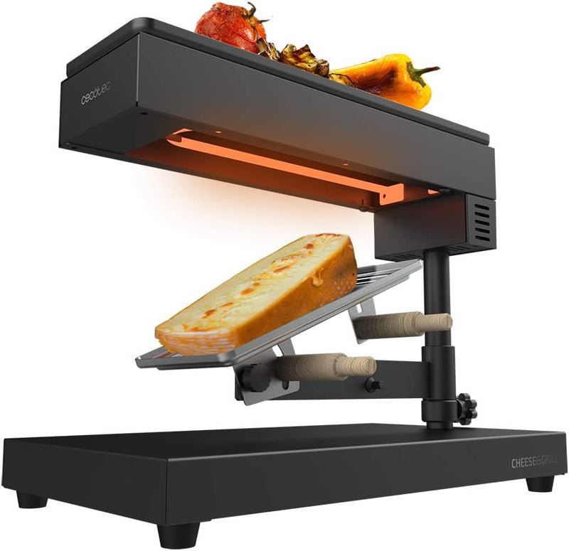 Cecotec Raclette Cheese&Grill 6000 Black. Potencia 600W, Función Grill, Acabado Acero INOX, Termosta