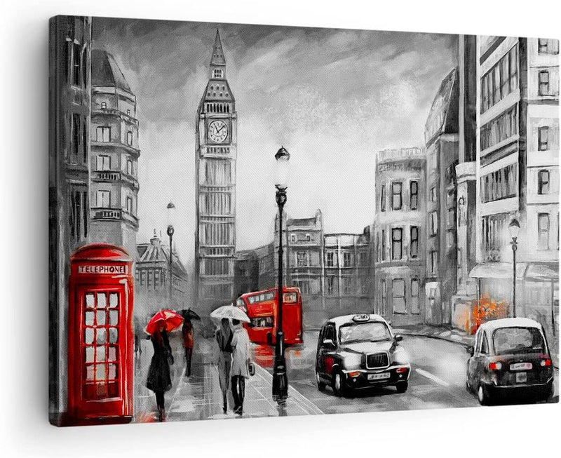 ARTTOR Bilder auf Leinwand London Bus Leinwandbild mit Rahmen 70x50cm Wandbilder Dekoration Wohnzimm