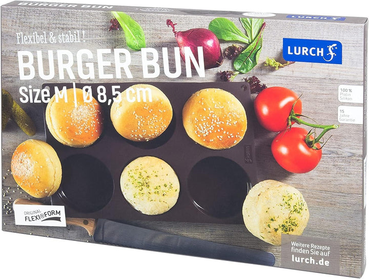 Lurch 85086 FlexiForm Burger Buns / Backform aus Silikon für 8,5 cm Pattys, 6-Fach, Braun Ø 8,5 cm B
