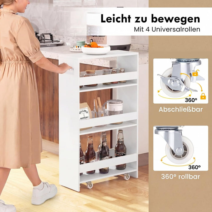 COSTWAY Nischenwagen 20cm breit, 4 Etagen Küchenwagen schmal, Nischenregal auf Rollen, Servierwagen