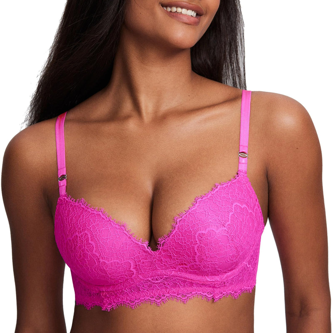 DOBREVA Damen Push Up BH ohne Bügel Soft Spitze Bügelloser BHS Gepolstert Bequemer Tiefer Ausschnitt