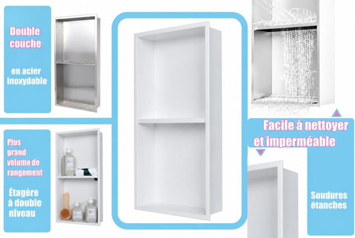 Edelstahl Einbaunische Wandnische für Dusche，Integrierte Fliesenlose Duschablage aus Rostfreiem Edel
