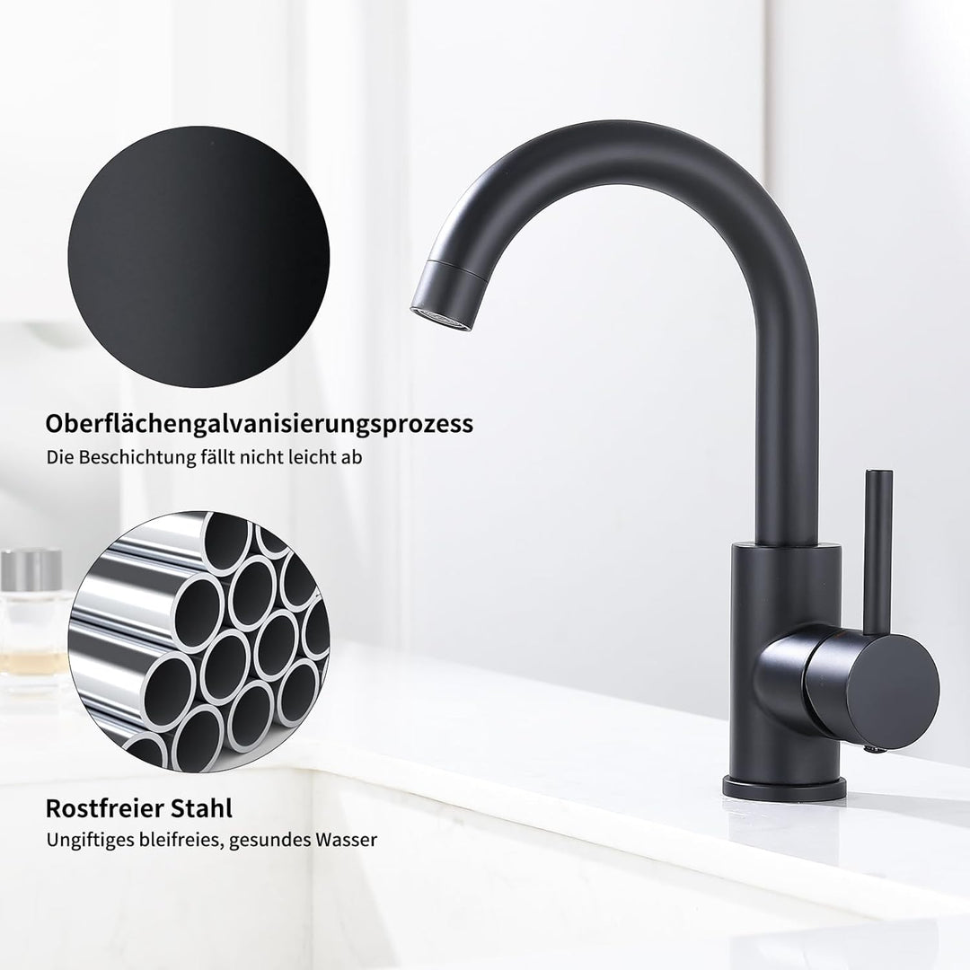 HOMELODY Niederdruck Armatur Bad/Küche Schwarz Waschtischarmatur 360° Drehbar Wasserhahn Bad Armatur