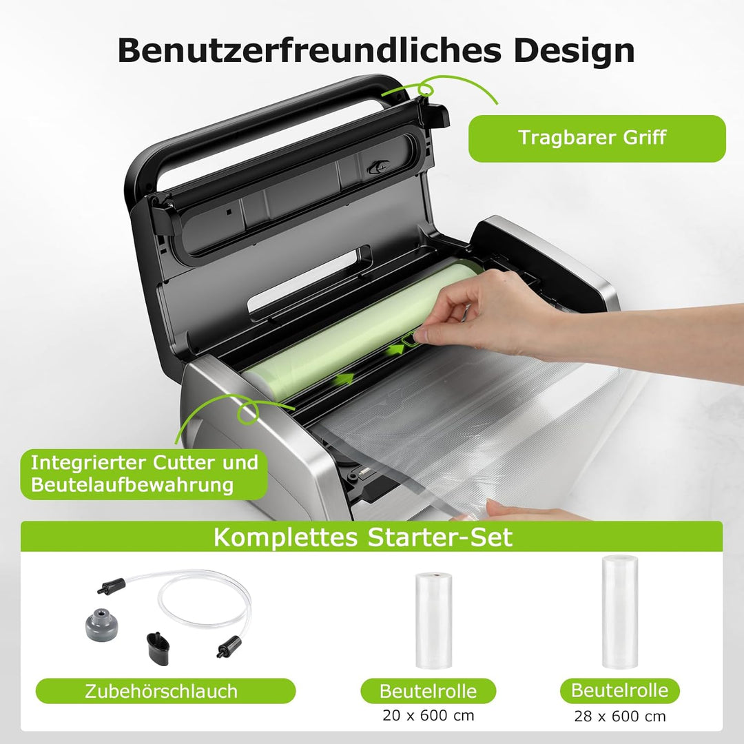 Bonsenkitchen Vakuumiergerät, Vakuumierer, Design mit Griffverriegelung, leistungsstarker geräuschar