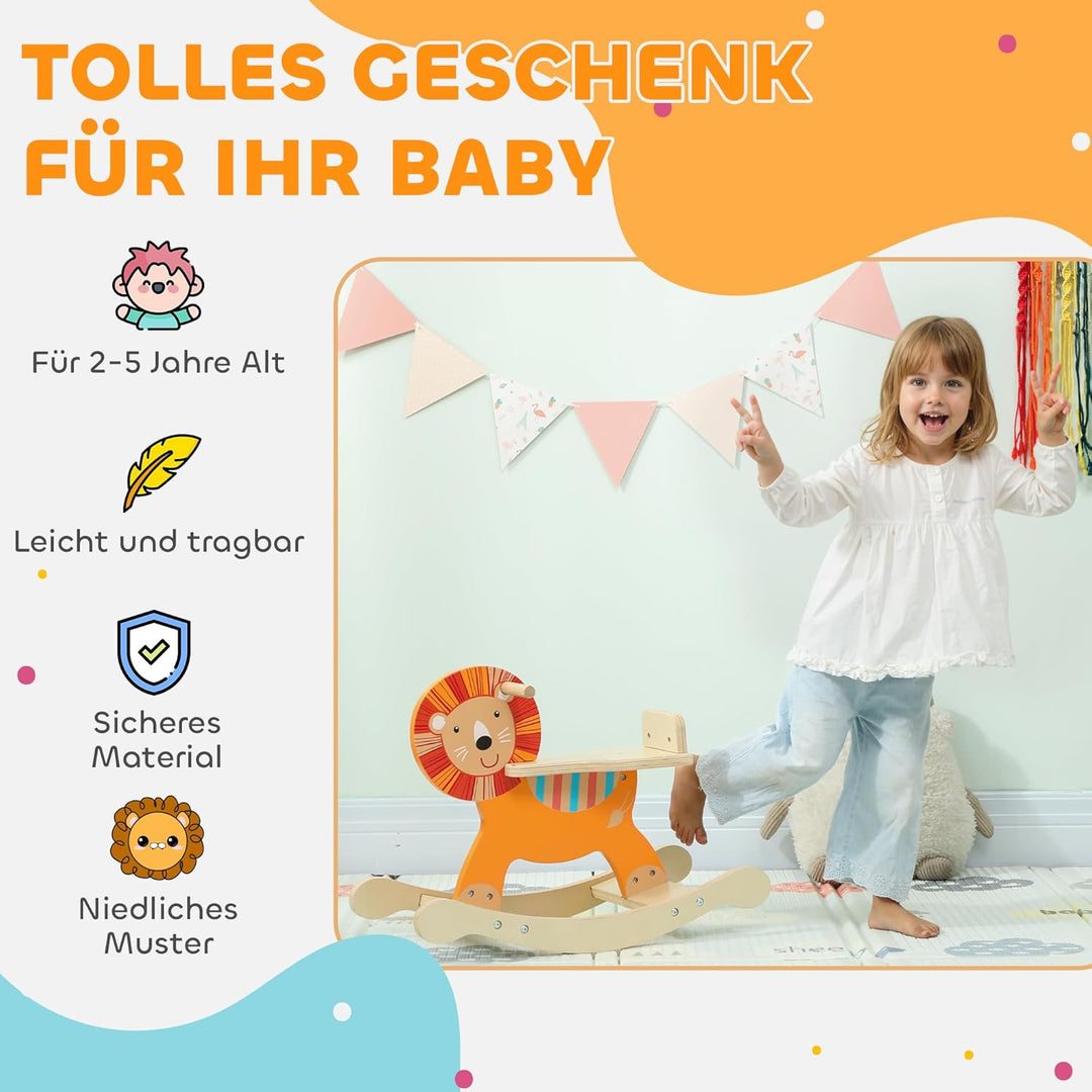 AIYAPLAY Schaukelpferd Holz, Kinder Schaukeltier mit Haltegriffen Schaukeltier Esel für Kinder von 2
