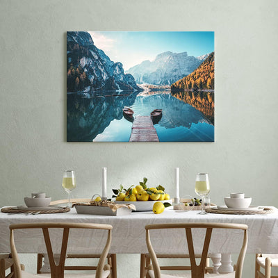 PICANOVA – Bild auf Leinwand Dolomites Bergsee Pragser Wildsee 100x75cm Leinwandbild – Premium Leinw