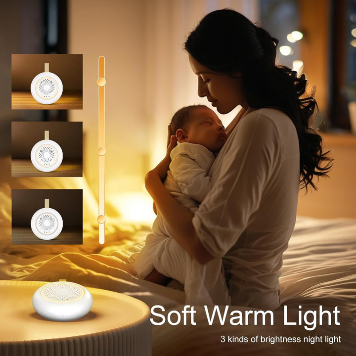 White Noise Machine Baby, Enschlafhilfe babys mit 24 Beruhigende Klänge & 3 Helligkeit Warmweisse Na