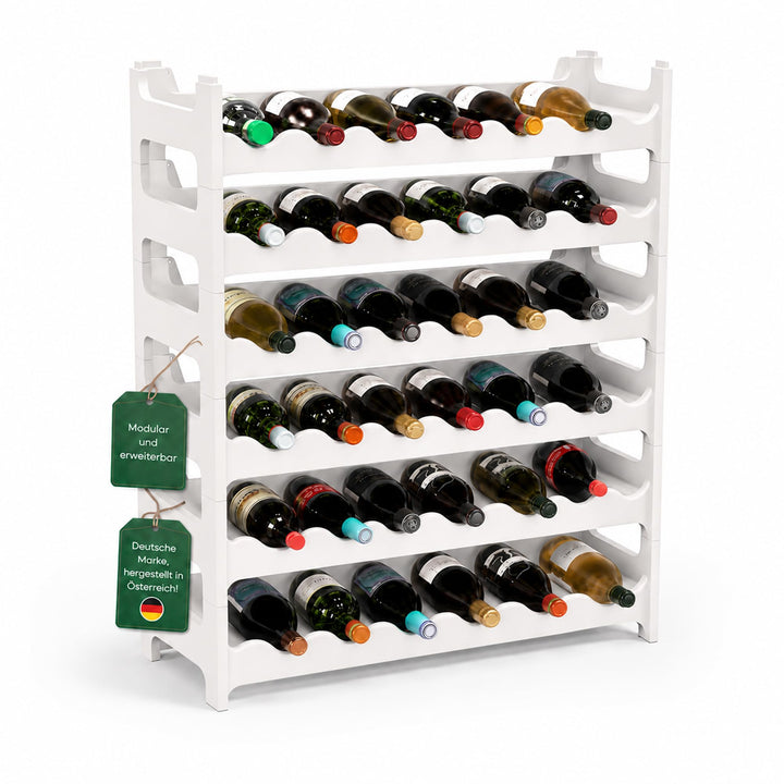 ARTECSIS® Weinregal stapelbar & modular erweiterbar Kunststoff für 36 Weinflaschen (weiss) - Stabile