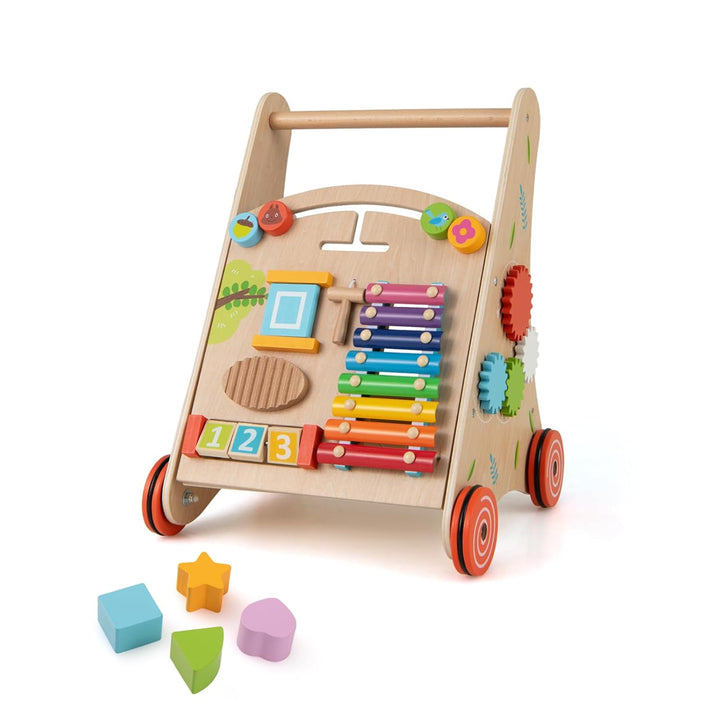 DREAMADE Lauflernwagen Holz, Lauflernhilfe ab 1 Jahr, Baby Gehhilfe mit Stauraum & Spielzeug, Gehfre