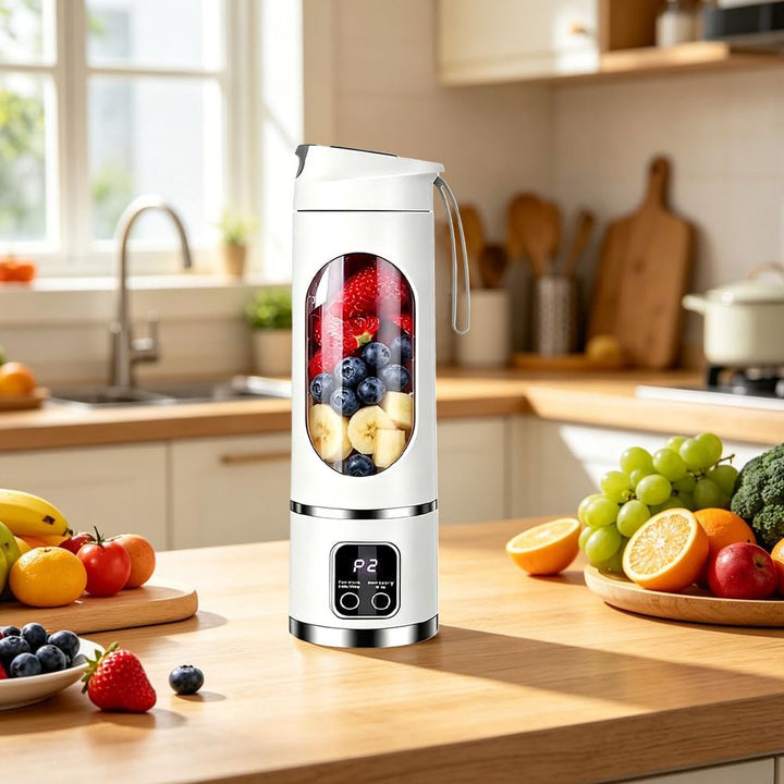 Tragbarer Mixer Smoothie Maker To Go, 450ML, LED Display | Portable Blender mit 12 Klingen für Shake