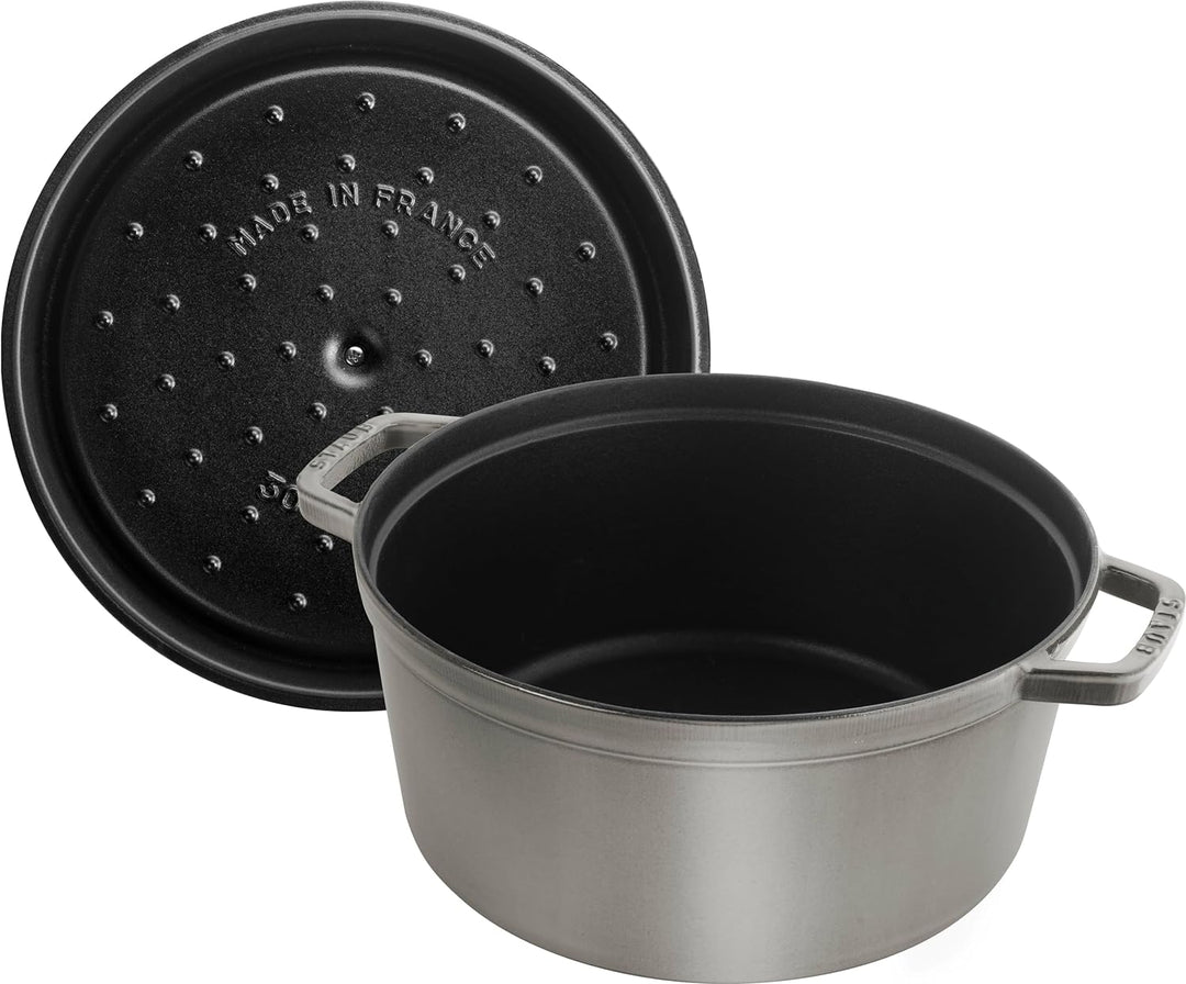 STAUB Gusseisen Bräter/Cocotte, Rund 30 cm, 8,35 L, Aromaregen Funktion, Für alle Herdarten geeignet