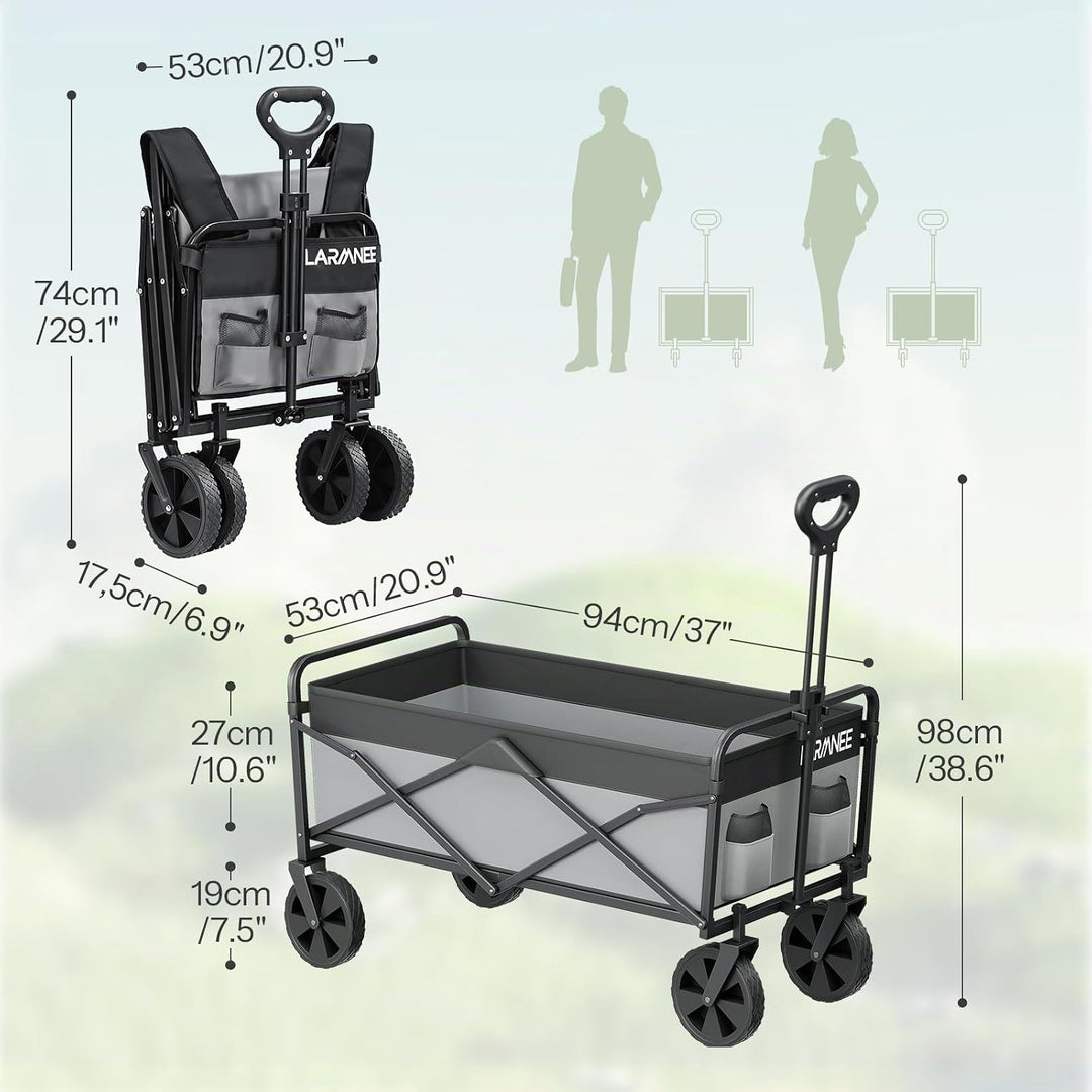 LARMNEE Faltbarer Handwagen, Gartenwagen, tragbarer Campingwagen mit verstellbarem Griff und 4 verst