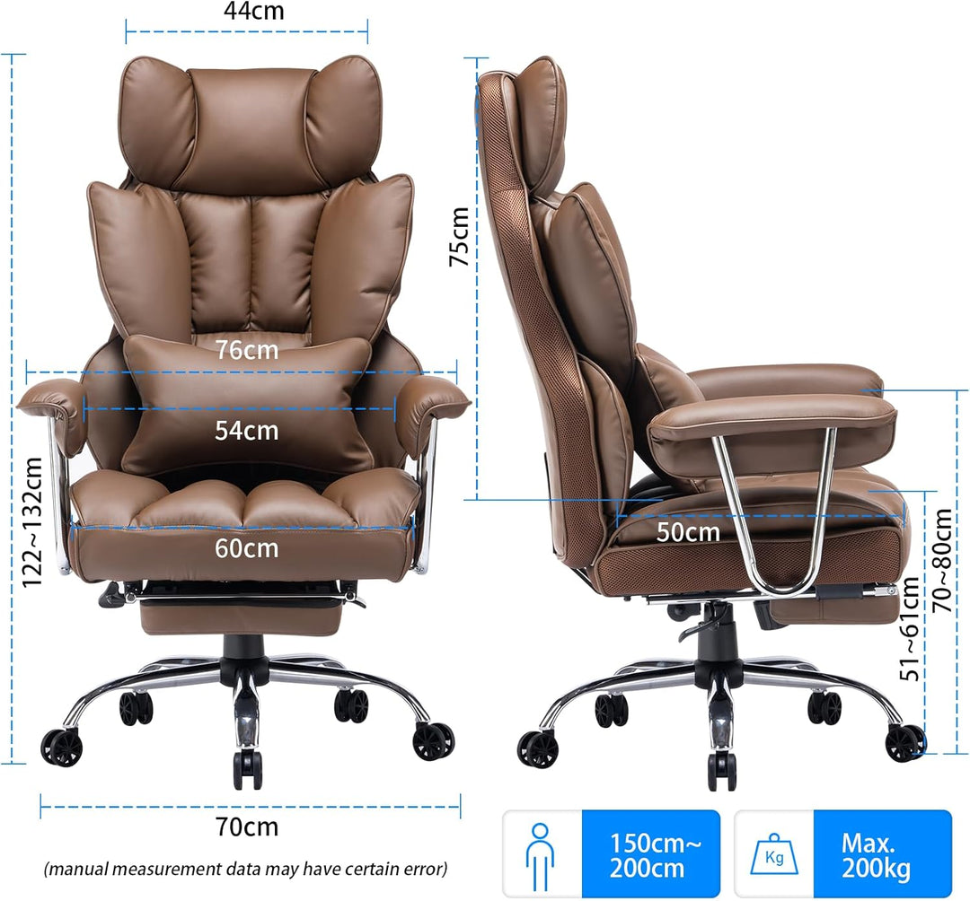 Efomao bürostuhl ergonomisch, PU Leder Chefsessel, bürostuhl 150 kg mit Fussstütze und Lendenwirbels