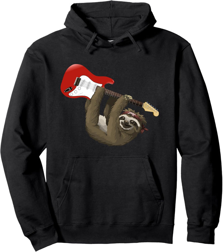 Lustiges Faultier, das Gitarre Rockstar Rock and Roll Musik Pullover Hoodie