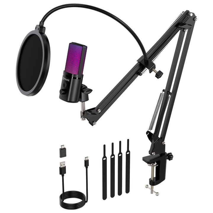 FDUCE M160 USB Gaming Mikrofon Set für PC,RGB Kondensator Podcasting Mikrofon mit Monitor Buchse,sch