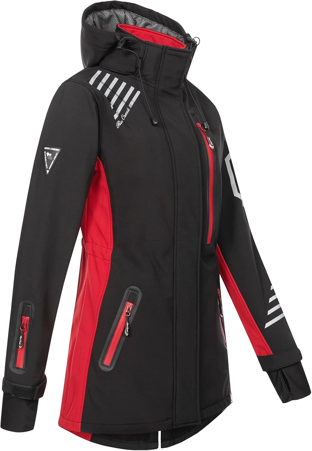 Rock Creek Damen Softshell Jacke Mantel D-491 4XL Schwarz-Rot, 4XL Schwarz-Rot