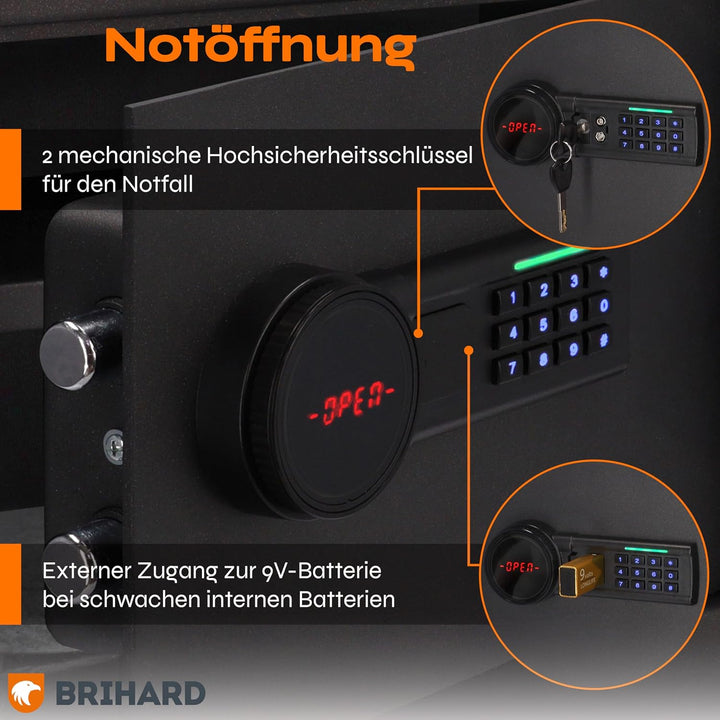 Family Digitaler LCD Tresor mit Zahlencode &amp; Feuerfeste Dokumententasche, 20L Stahl Safe 25x35x25cm,