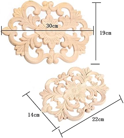 Holz Applique Schnitzerei Blume, Selbstklebend, Gummiholz, 30x19 cm, Dekorativ für Haustür, Schrank,