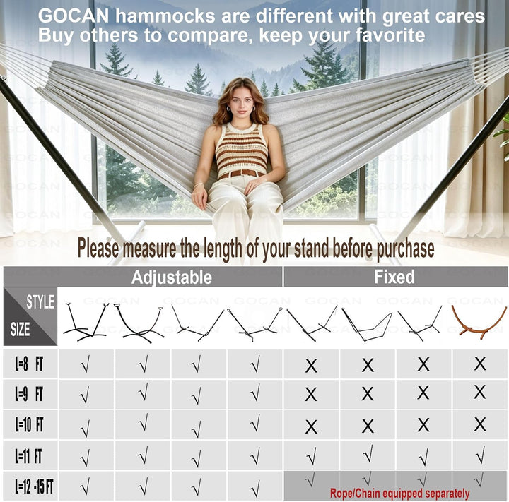 GOCAN Hängematte Outdoor 2 Personen 220x150cm Gesamtlänge 330cm Last 300kg Leinwand-Baumwoll -hängem