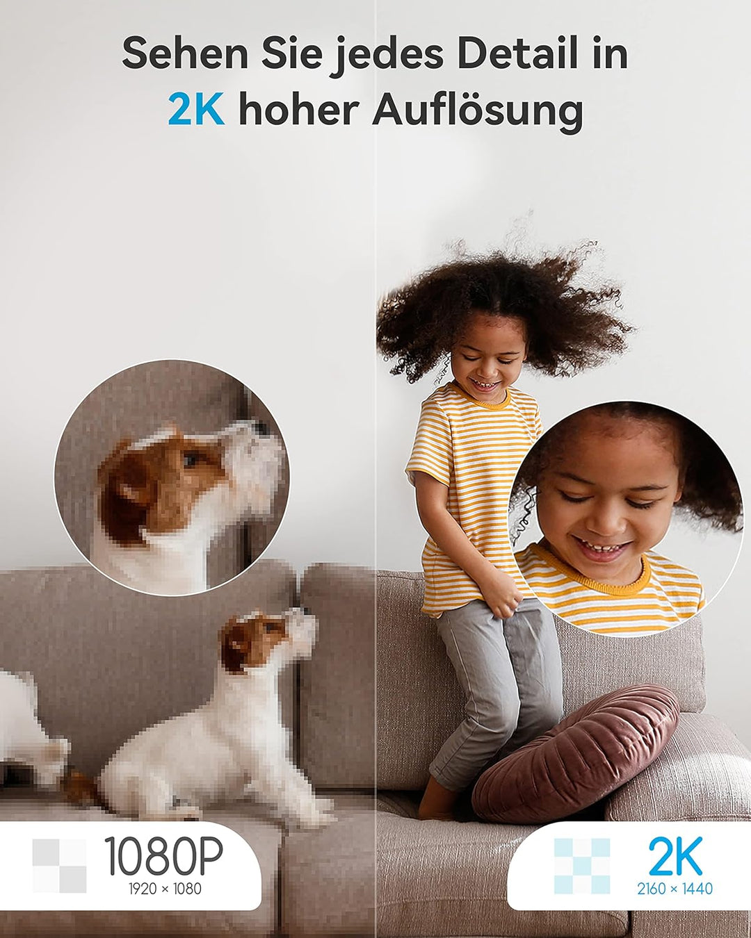blurams 2K Überwachungskamera Innen,360 Grad WLAN Kamera mit EIN-Touch-Call, Hundekamera für Haustie