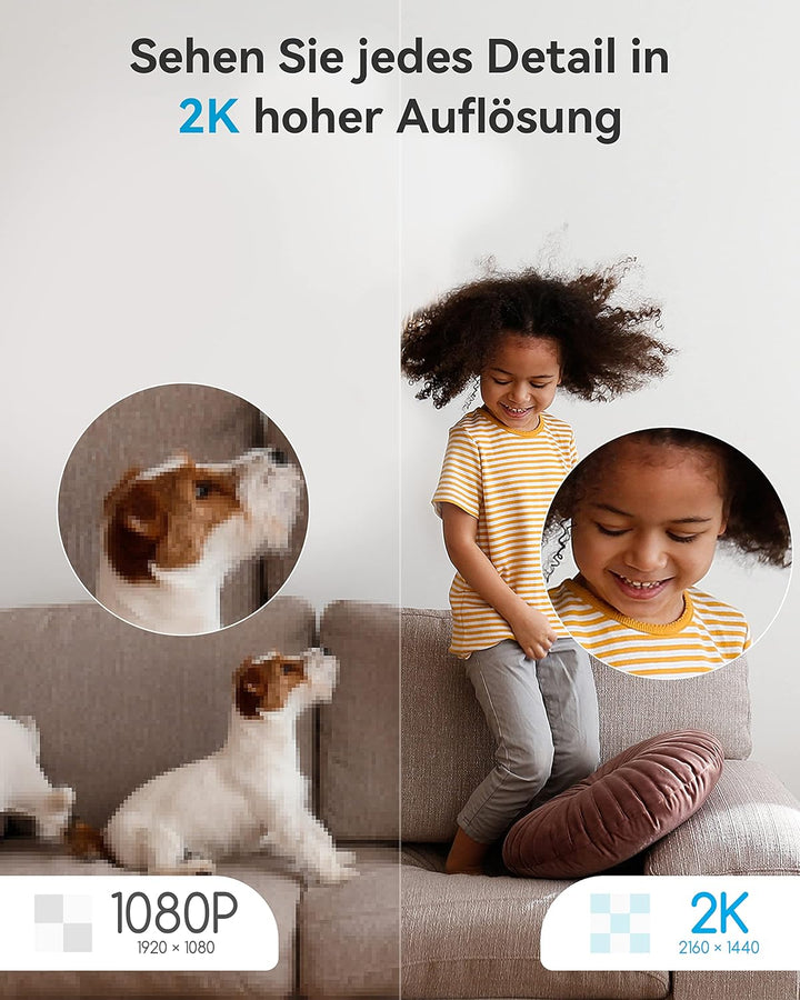 blurams 2K Überwachungskamera Innen,360 Grad WLAN Kamera mit EIN-Touch-Call, Hundekamera für Haustie