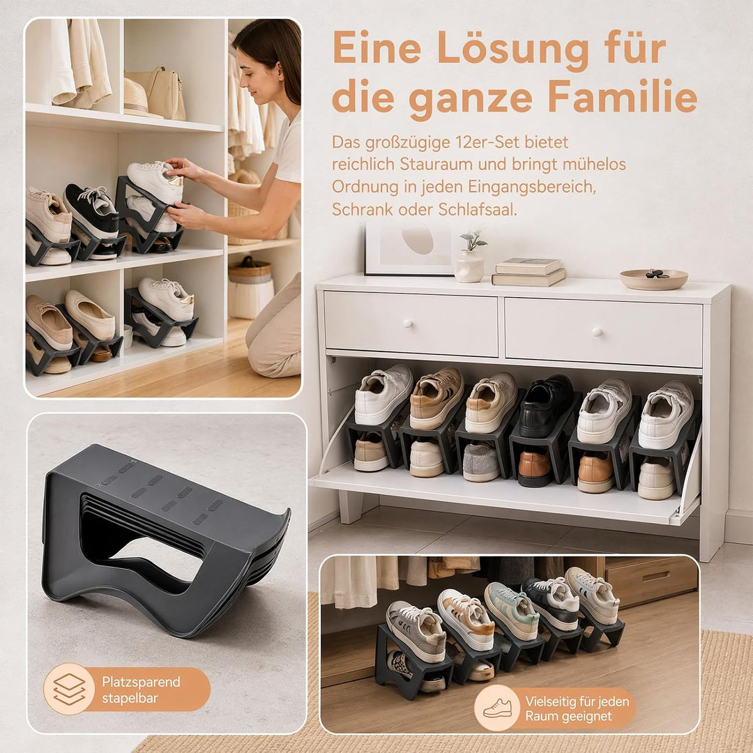 12Stück Schuhorganizer, Stapelbarer Schuhstapler für Schrank
