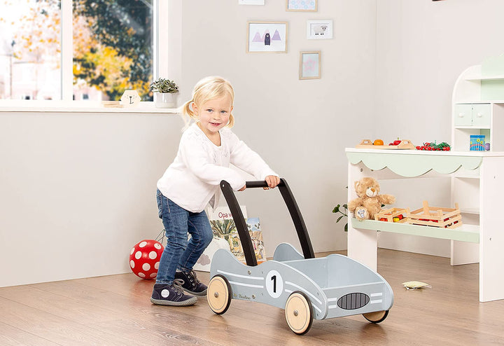 Pinolino Lauflernwagen Kimi, aus Holz, mit Bremssystem, Lauflernhilfe mit gummierten Holzrädern, für