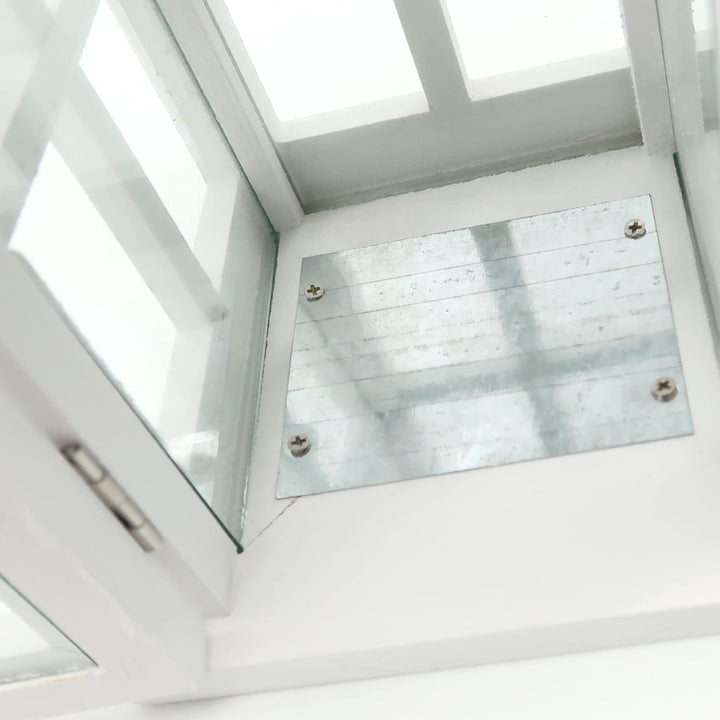 Dekovita 27cm Holz-Laterne Weiss - Gartenlaterne mit Glas-Scheiben Henkel - Windlicht Deko-Laterne N