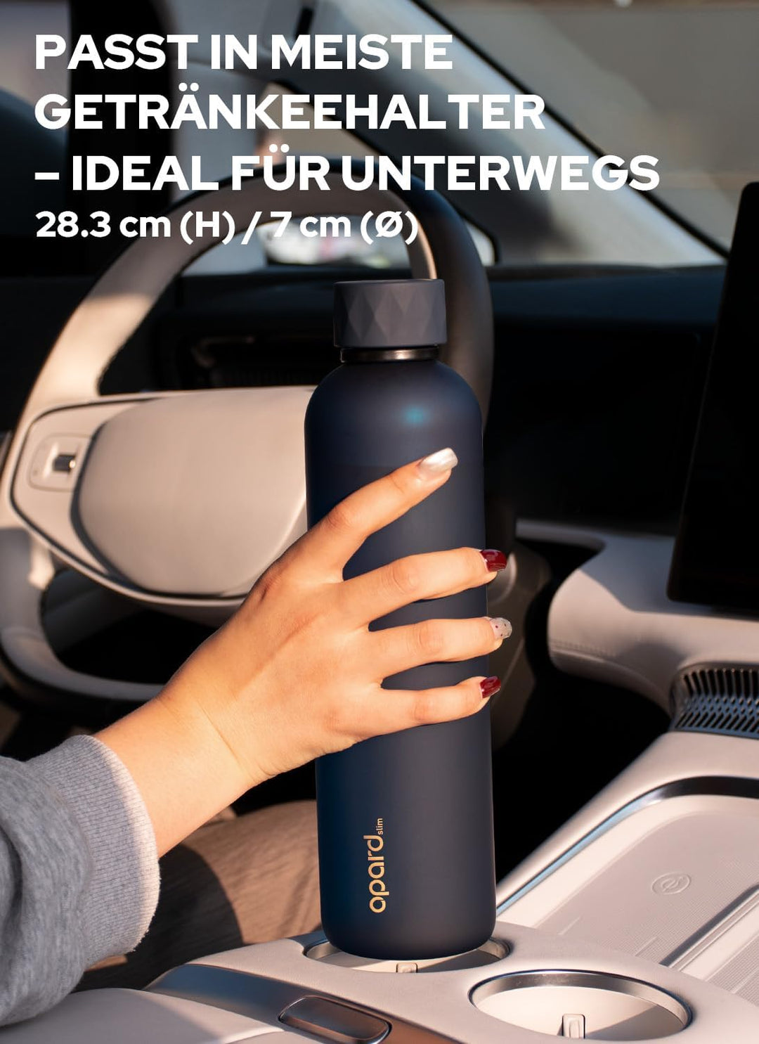Opard Slim Pro Trinkflasche 1l, Kohlensäuregeeignete Wasserflasche mit facettiertem gummiertem Griff