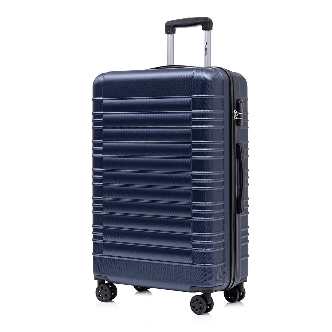 Koffer Suitcase XL Dunkelblau, Trolley Reisekoffer, Rollkoffer Handgepäck mit 4 Rollen 360°, Hartsch