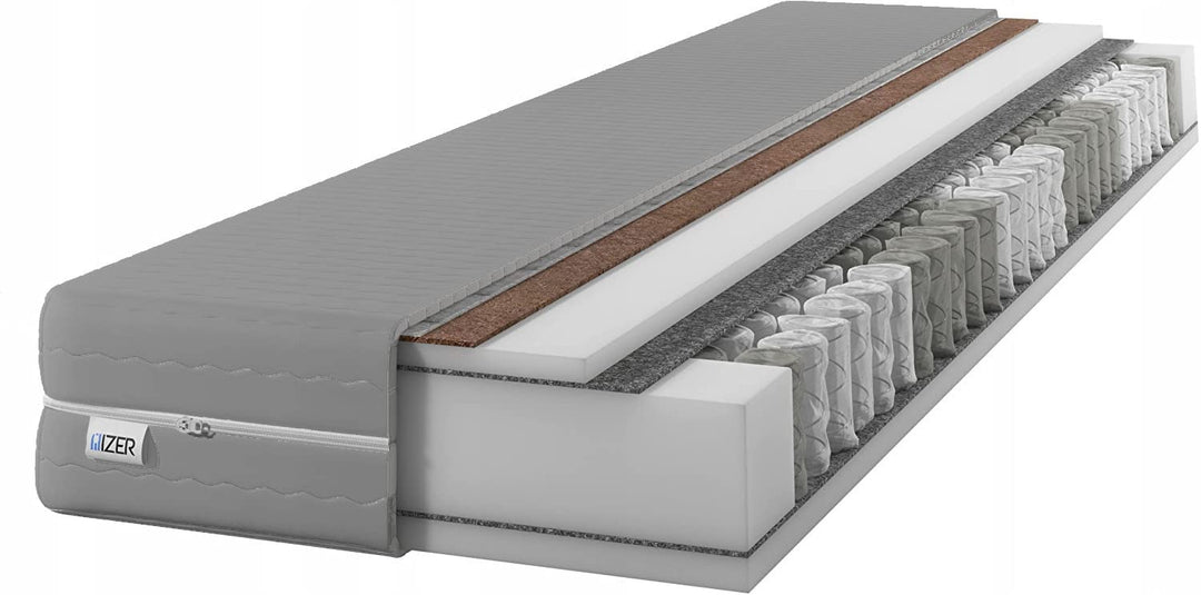 IZER Matratze GreyPLUS 80x200 cm mit KOKOS-Material | 2 in 1 (H3 und H4) | 7 Zonen | Taschenfederker