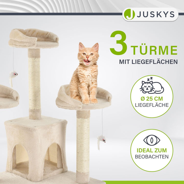 Juskys XXL Kratzbaum Amy beige — Katzenbaum mit Höhlen, Liegeflächen, Leitern & Sisal-Stämmen — Stab