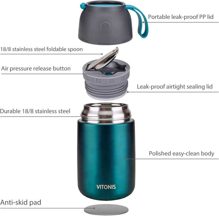 Thermobehälter für Essen 500ml & 700ml Edelstahl Warmhaltebebehälter mit faltbaren Löffel, Speissen,