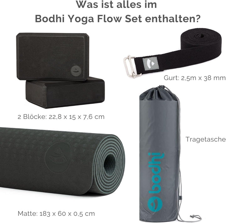 Bodhi Yoga Starter-Set Komplett | Set bestehend aus: 1 Yogamatte aus TPE, 2 Yoga-Bricks aus Eva (Moo