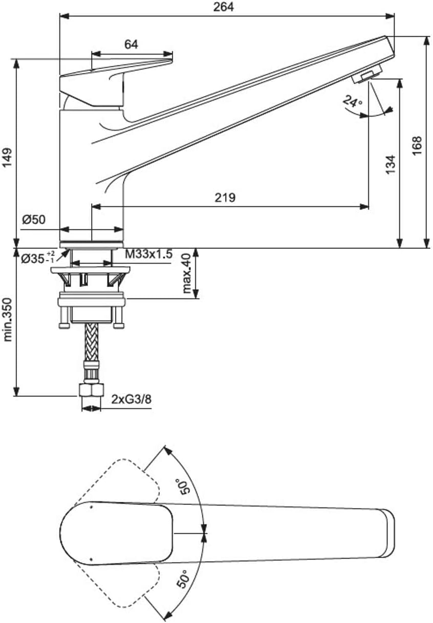 Ideal Standard BD323AA Ceraplan Küchenarmatur ohne Handbrause BlueStart, ohne Handbrause BlueStart