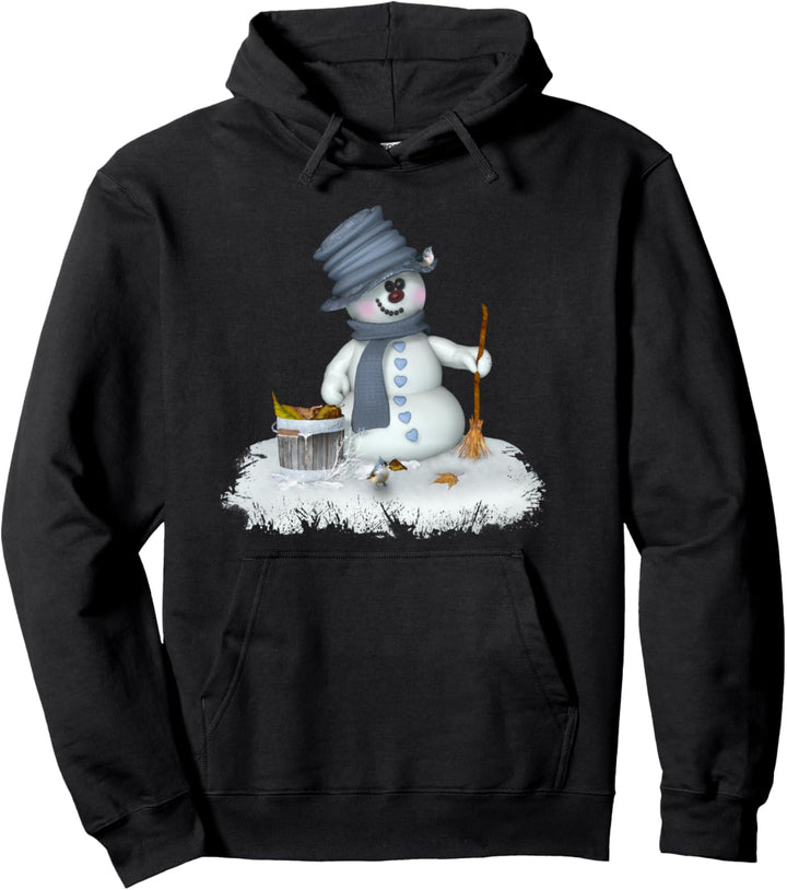 Kleiner Schneeman mit Besen Wintermotiv Pullover Hoodie