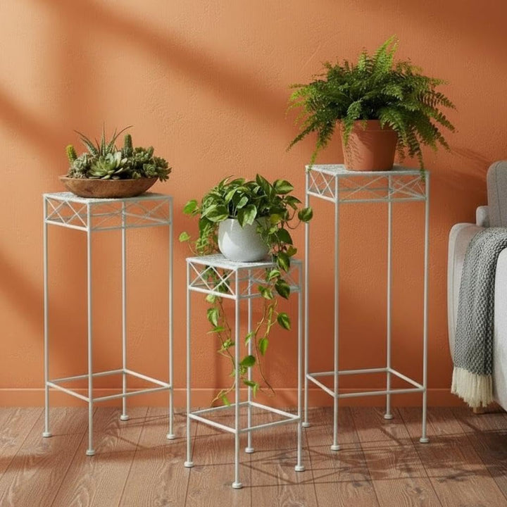 DanDiBo Blumenhocker Weiss Metall Eckig Blumenständer 96314 3er Set Beistelltisch Blumensäule Modern