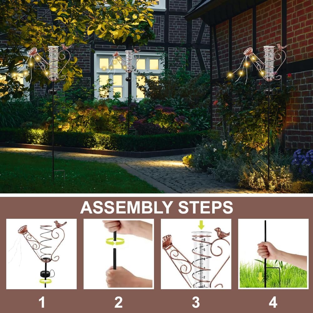Regenmesser für Garten, Solar Outdoor Regenmesser Frostsicher, Niederschlagsmesser mit Erdspiess und