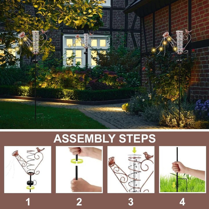 Regenmesser für Garten, Solar Outdoor Regenmesser Frostsicher, Niederschlagsmesser mit Erdspiess und