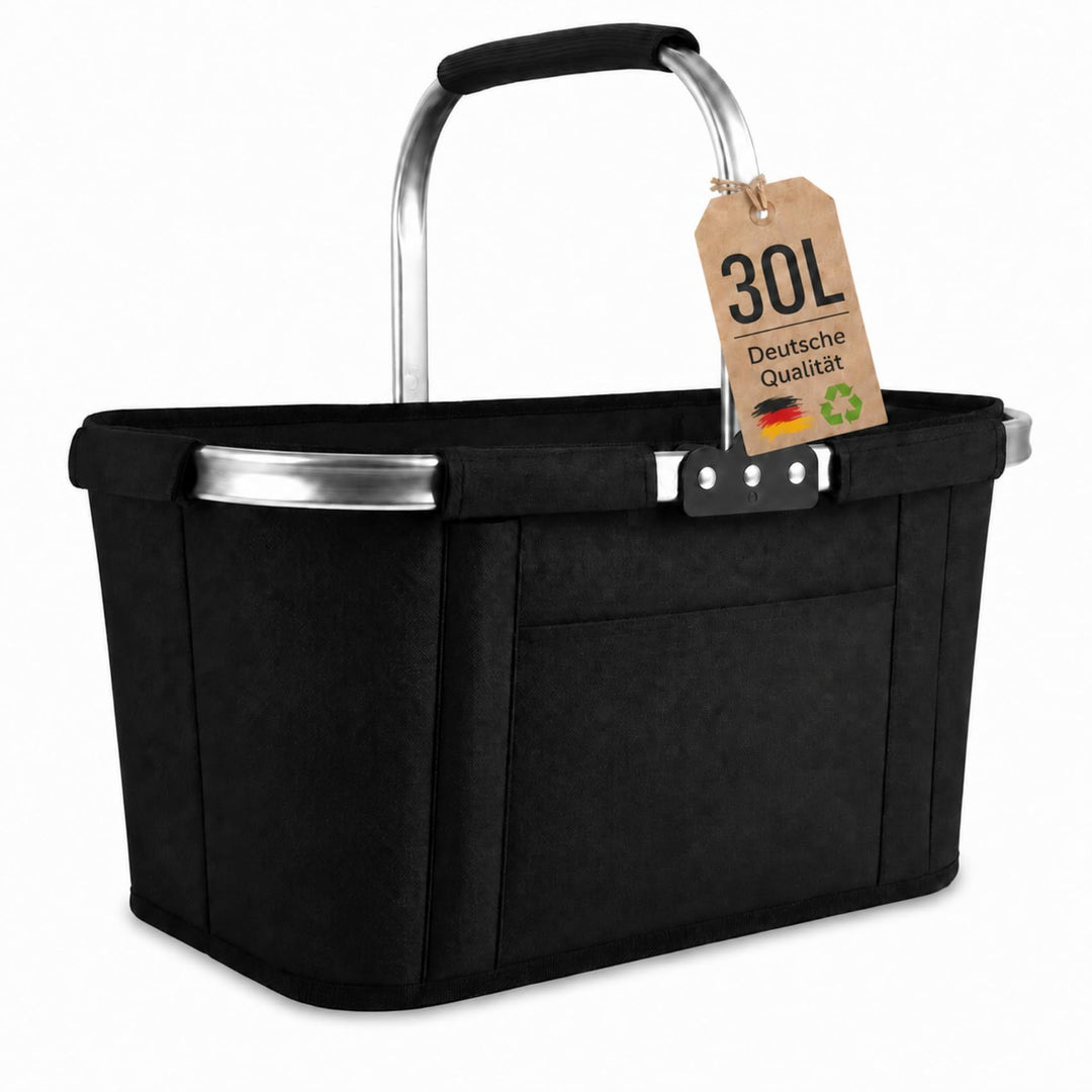 Einkaufskorb Faltbar 30L XXL, Platzsparender Klappkorb mit Edelstahlrahmen &amp; 300D Oxford, Ideal für