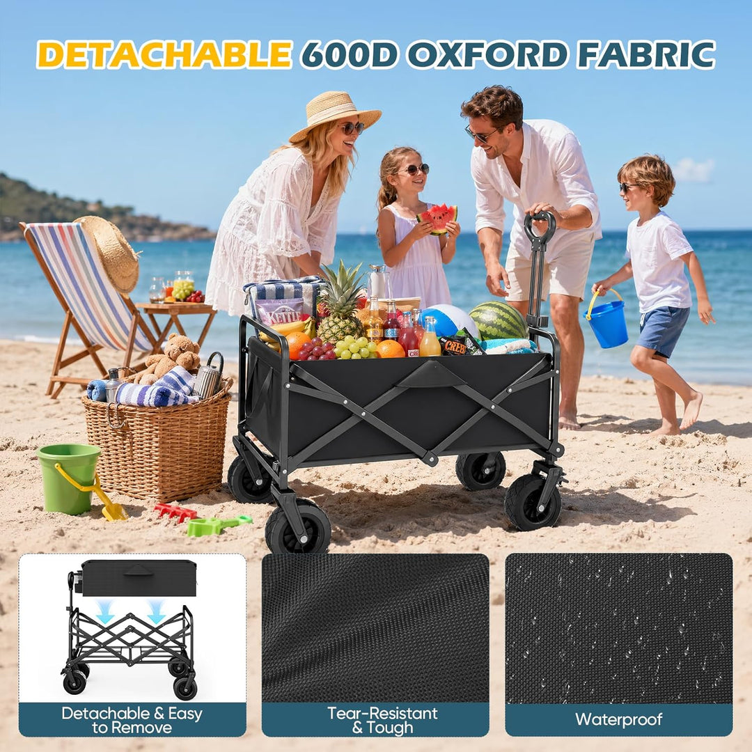 Bollerwagen Faltbar 100L/100KG Tragkraft – mit Bremsen, Handwagen mit Klappbarem Griff &amp; Abnehmbaren
