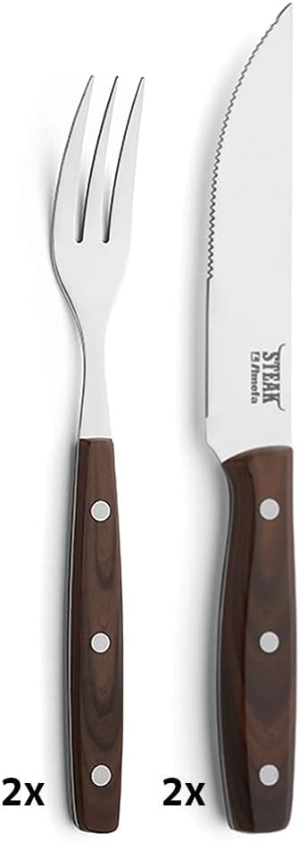 Amefa PORTERHOUSE Steak Besteck Set 4-teilig | 2 Steakmesser, 2 Steakgabeln | Kunststoffgriffe in Ho