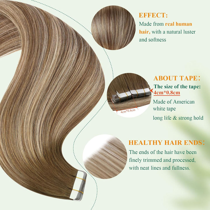 Easyouth Tape on Extension Echthaar Remy Adhesive on Haar #4/27/4 35 cm 1-4 #3/8/22, 35 cm 1-4 #3/8/