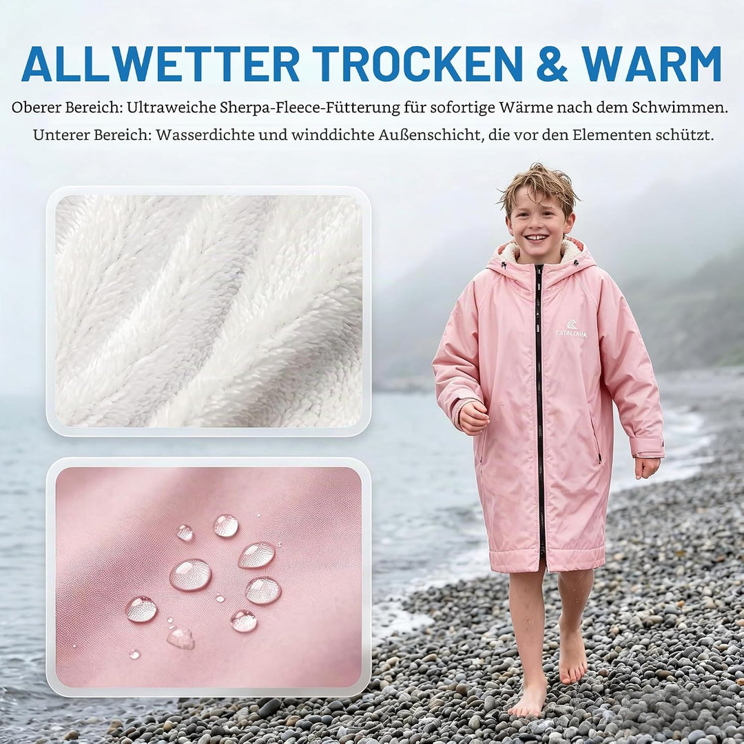 Catalonia Classy Wickelmantel Wasserdicht für Kinder, Wärmemantel Schwimmen mit Sherpa-Futter, Surf