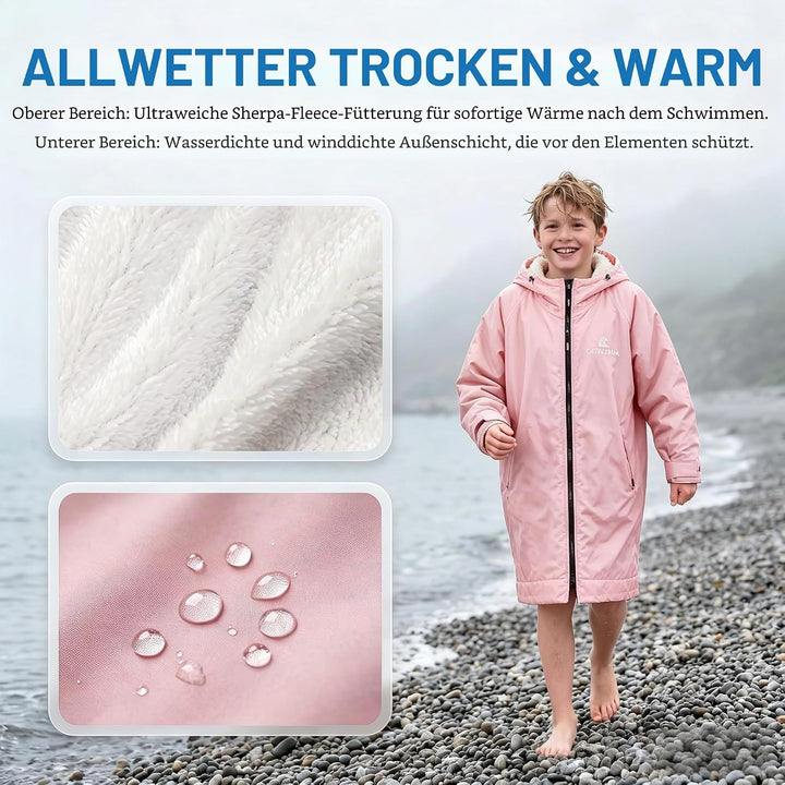 Catalonia Classy Wickelmantel Wasserdicht für Kinder, Wärmemantel Schwimmen mit Sherpa-Futter, Surf