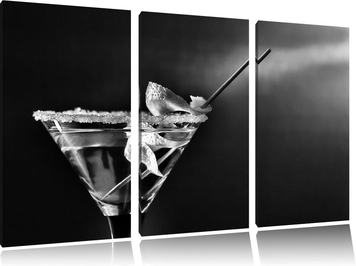 Pixxprint Monocrome, Cocktail mit Zuckerrand und Zitronenschale 3-Teiler Leinwandbild 120x80 Bild au